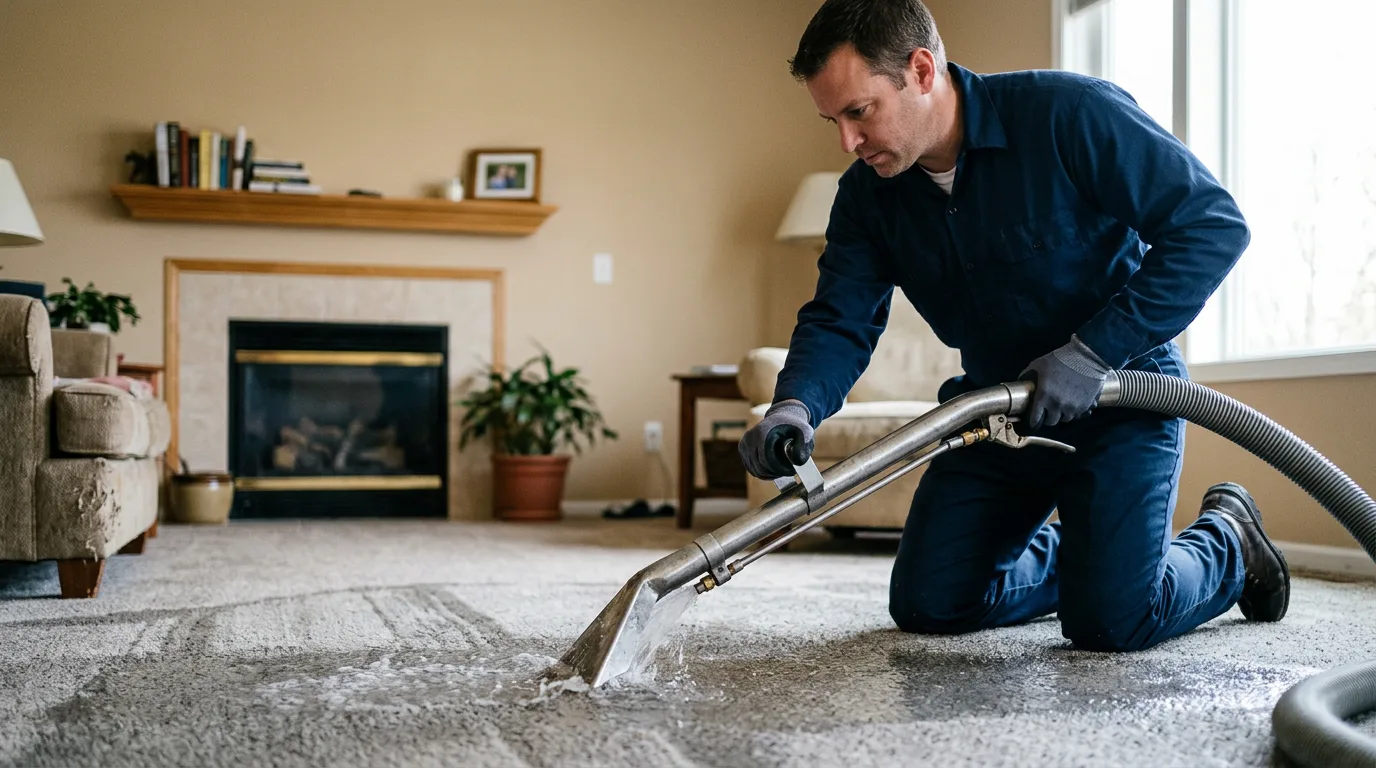 Water damage restoration technician working near Francisco, IN